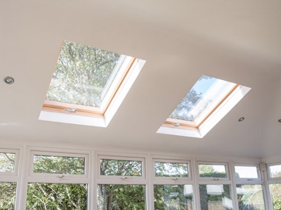 Conservatory solid roof with Fakro roof windows